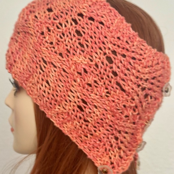 Hand Knits 2 Love Headband Bandana Headwrap Cotton Ombre Tangerine Designer Lace main image 4